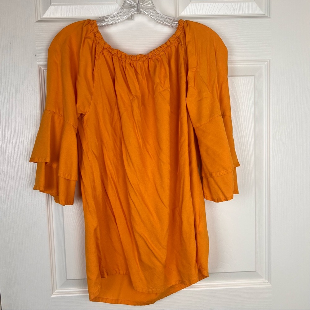 Lightweight Orange Blouse with Layered Sleeves